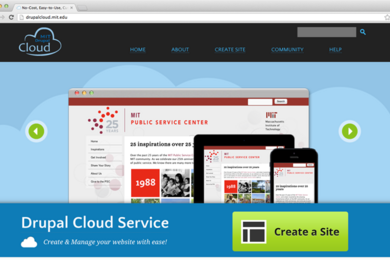 A screenshot of the MIT Drupal Cloud Service webpage. 