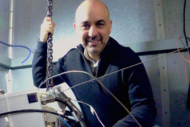 Physics professor Raymond C. Ashoori in the lab at MIT with a dilution refrigerator used to study electrical charges and conductivity of materials, such as semiconductors, at very low temperatures. Studies are conducted at .1 millidegrees (-273.05), a fraction above absolute zero (-273.15 Celsius).