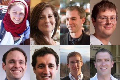 Clockwise from top, left: Tanja Bosak, Laurie A. Boyer, Iain M. Cheeseman, Jacob Fox, Jeroen Saeij, J. Taylor Perron, Paul O'Gorman, and Jonathan Kelner 