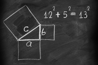 Chalkboard shows the pythagorean theorem
