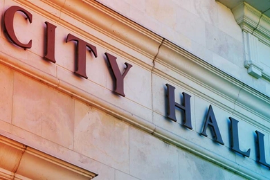 Wall with words "City Hall"