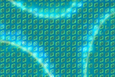 A representation of one-way exciton currents (shown as light-colored trails) in the designed two-dimensional porphyrin lattice.