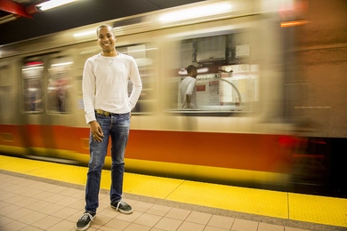 Brandon Holloway at the Kendall Square MBTA station.