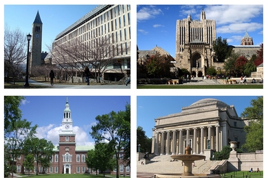 Pictured, clockwise from upper left, are libraries at Cornell University, Yale University, Columbia University, and Dartmouth College.