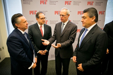 (Left to right): Eduardo Medina Mora, Mexico’s ambassador to the United States; Tecnológico de Monterrey President Salvador Alva; MIT President L. Rafael Reif; and José Antonio Fernandez Carbajal, the chairman of the board of trustees at Tecnológico de Monterrey.