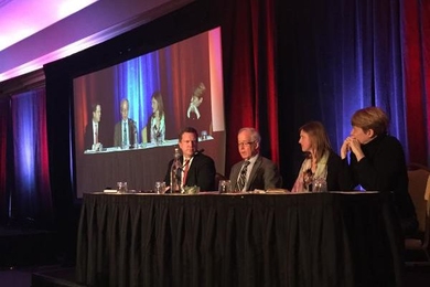 A concluding panel discussion at the Energy Conference featured (from left) MIT alumnus David Danielson PhD ’08, who was the founder of MIT’s Energy Club and of the Energy Conference, and is now assistant secretary of energy; Ronald Prinn, the Tepco Professor of Atmospheric Physics and director of MIT’s Center for Global Change Science; Elizabeth Wayman, director of the Department of Energy'...