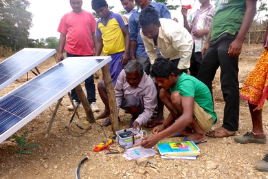 Indian farmers with MIT Tata Center-designed irrigation system