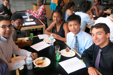 students eating together at a table
