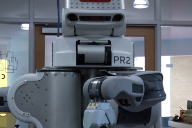 CSAIL researchers converted their lab into a miniature “bar” that included a PR2 robot “bartender” and two four-wheeled Turtlebot "waiters."