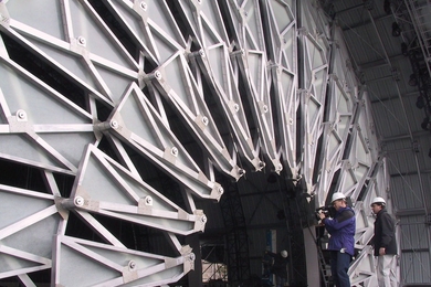 Chuck Hoberman created the curtain on the 2002 Olympic Medals Plaza stage.