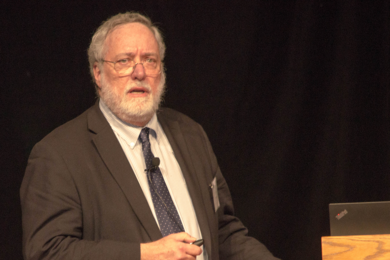 article material science Materials Processing Center Director Carl V. Thompson addresses the annual Materials Day Symposium, "Quantum Materials," at MIT on Oct. 14.
