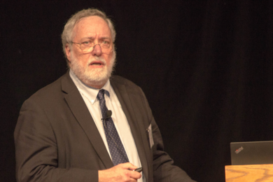 Materials Processing Center Director Carl V. Thompson addresses the annual Materials Day Symposium, "Quantum Materials," at MIT on Oct. 14.