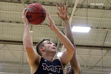 Senior Justin Pedley scored with two seconds remaining to give MIT a 49-47 win over Fitchburg State.