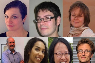 Science publishing panel participants included (clockwise from top left) Quincey Justman from <i>Cell Systems,</i> Stewart Bland from <i>Materials Today,</i> Rosamund Daw from <i>Nature,</i> moderator and MIT Department of Civil and Environmental Engineering Professor Martin Polz, Corie Lok from <i>Nature,</i> Anna Demming from the <i>Institute of Physics Publishing,</i> and Nick Lindsay from The ...