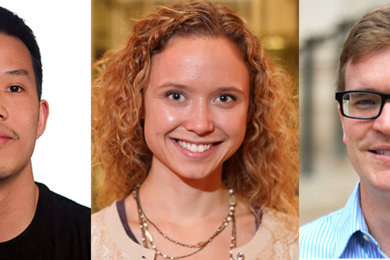 MIT graduate students (l-r) Ritchie Chen, Kelsey Stoerzinger and Scott Grindy, won Silver Awards at the Materials Research Society 2015 Fall Meeting in Boston.