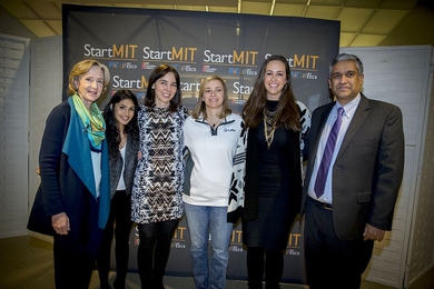 Left to right: Susan Hockfield, Payal Kadakia, Dina Katabi, Helen Greiner, Jesse Draper, Anantha Chandrakasan