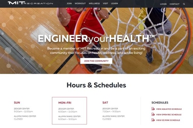 Homepage of the newly designed MIT Recreation website