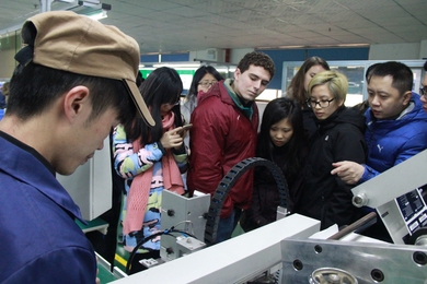 MIT students take a tour of Derneng, a factory located in the Guangdong province, China. 