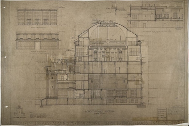 William Bosworth's Longitudinal Section of Building 17 (presently known as Building 10), MIT Cambridge campus