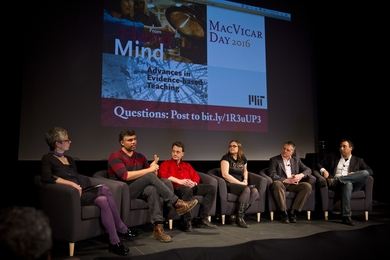 MacVicar Day panelists: (l-r) Janet Rankin, Martin Culpepper, Robert Miller, Catherine Drennan, David Darmofal, and Michael Cuthbert.