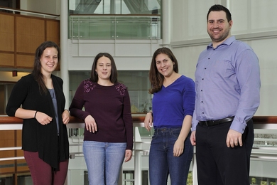 The Lincoln Laboratory Cross-Language Search Engine team includes (left to right) Elizabeth Salesky, Jennifer Williams, Jennifer Drexler, and Michael Coury.    