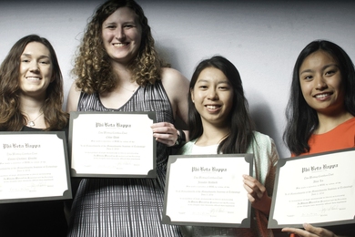 Four of the 72 new members of MIT's chapter of Phi Beta Kappa, Xi of Massachusetts