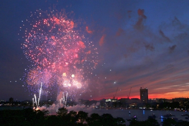 Fireworks lit up the night sky and MIT's campus on July 4.
