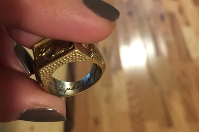 The name of Stephen Meyer ’64 was engraved on his Brass Rat, MIT's class ring. 