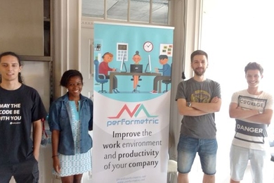 Olaide Olambiwonnu poses with her Performetric teammates.