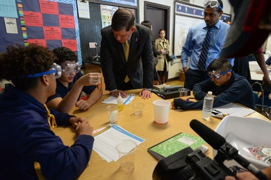 Boston Mayor Martin Walsh attends a Boston STEM Week kickoff event.