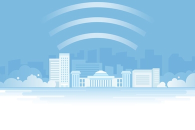 Illustration of waves over a city