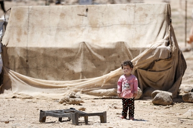 A Syrian refugee child in Jordan’s Zaatari refugee camp in June 2015