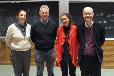 Left to right: MIT Professor Angelika Amon, Glenn Foundation President and Director Mark Collins, University of Rochester Professor Vera Gorbunova, and MIT Professor Leonard Guerente.