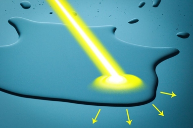 A new system developed by MIT engineers could make it possible to control the way water moves over a surface, using only light. 
