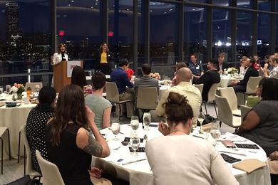 MIT Title IX Office Director Sarah Rankin addresses the 2017 Change Makers Awards ceremony held on April 11.
