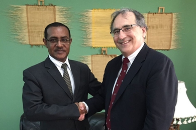 Joint Program on the Science and Policy of Global Change Research Scientist Kenneth Strzepek meets with Ethiopian Minister of Agriculture Tefera Deribew.