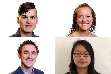 The 2017 MIT recipients of the U.S. Department of Energy Computational Science Graduate Fellowships are (clockwise from top left) Peter Ahrens, Miriam Rathbun, Annie Yuan Wei, and Kevin Silmore.