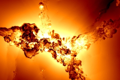 Rendering of the gas velocity in a thin slice of 100 kiloparsec thickness (in the viewing direction), centered on the second most massive galaxy cluster in the TNG100 calculation. Where the image is black, the gas is hardly moving, while white regions have velocities that exceed 1,000 kilometers per second. The image contrasts the gas motions in cosmic filaments against the fast chaotic motions tr...