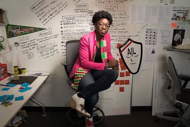 Joy Buolamwini,  a researcher in the MIT Media Lab's Civic Media group