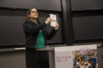 Professor Catherine Drennan discusses stereotype threat, at the March 9 MacVicar Day symposium.