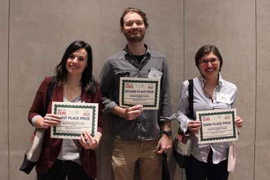 Left to right: Center for Environmental Health Sciences poster winners in the postdoc category included Helene Angot (1st place), Ben Crawford (2nd place), and Mary Andorfer (3rd place).