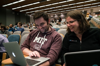 “When I first started Python, I basically felt like I was learning some unfathomable witchcraft. Many of the concepts still feel hard to grasp for me, and that sort of feeling is what made me love it,” says second-year student James Quigley. He is featured with Ana Bell, a lecturer in the Electrical Engineering and Computer Science Department at MIT.