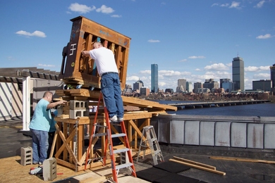 Drop Day: After months of planning and safety checks, a donated, irreparable piano is prepared for dropping off of the MIT Baker House roof.