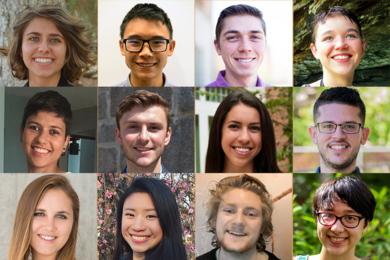 2018 Summer Scholars are: (top row, l-r) Danielle Beatty, Alvin Chang, Simon Egner, Elizabeth Hallett; (middle row, l-r) Julianna LaLane; Michael Molinski, Abigail Nason, Fernando Nieves Munoz; (bottom row, l-r) Sarai Patterson, Sabrina Shen, Ryan Tollefsen, and Ekaterina Tsotsos.