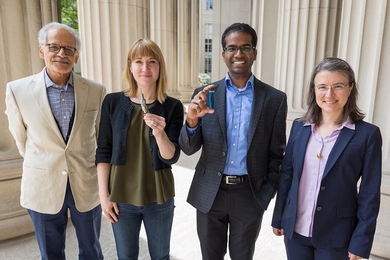 Left to right: Seed Fund awardees Ahmed Ghoniem, Betar Gallant, Karthish Manthiram, and Bilge Yildiz. 