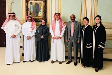 Left to right: Waleed Abanomi, dean of College of Engineering and Architecture; Mohammed K. Alkhudair, general manager of business development and strategy; Nebila Dhieb, assistant professor of applied linguistics; Hussam Ramadan, acting president; Bhaskar Pant, executive director of MIT Professional Education; Lily Fu, director of MIT Professional Education; Lu Men, program manager of MIT Profess...