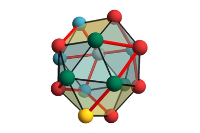 This illustration shows the embedding of a cell lineage tree on a convex equilateral polygon with 16 vertices. Cell connections are shown in red. 