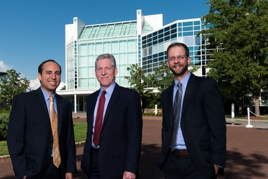 The recipients of the 2019 IEEE Innovation in Societal Infrastructure Award are (l-r) Andy Vidan, Gregory Hogan, and Paul Breimyer. They are being honored for their development of an integrated decision support system for coordinating disaster response activities.