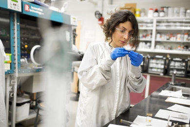 Farnaz Niroui works in the ONE Lab in MIT's Building 13 as a graduate student in electrical engineering. She's returning to MIT next month as an assistant professor. 
