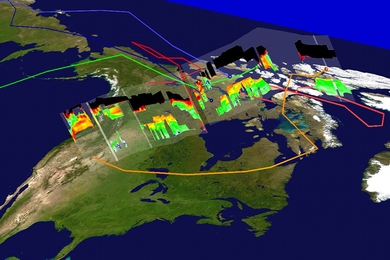 This graphic shows NASA studies of high springtime ozone levels over Canada and the Arctic. 